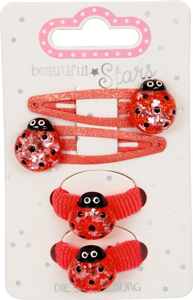 Haarclips & Haargummis Marienkäfer (verschiedene Designs, 1 Set)