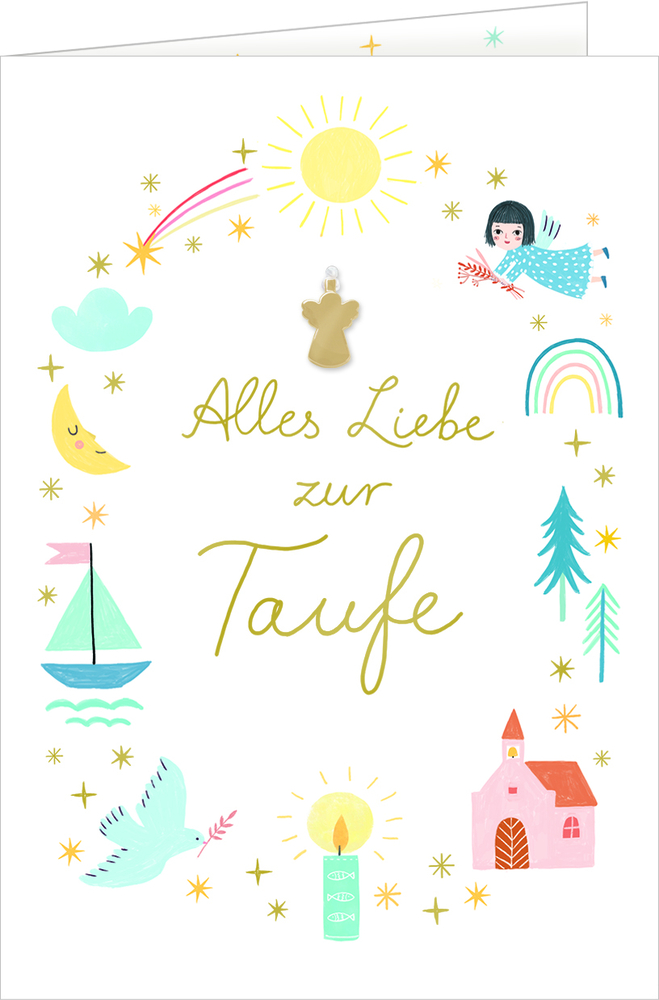 Grußkarte - Alles Liebe zur Taufe (mit kl. Engelanhänger)
