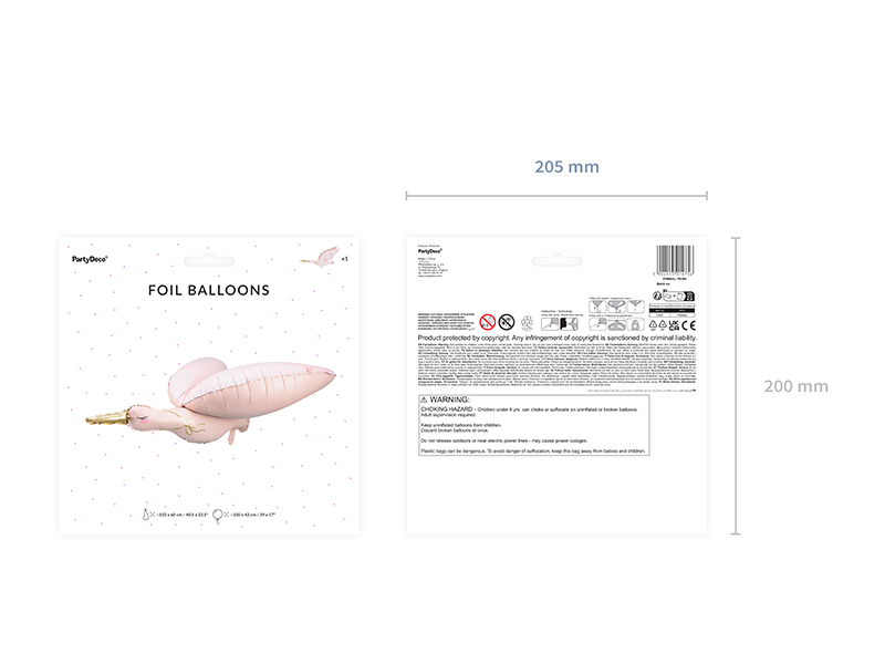 Folienballon Storch, 103x60 cm, hellrosa - Party Deco