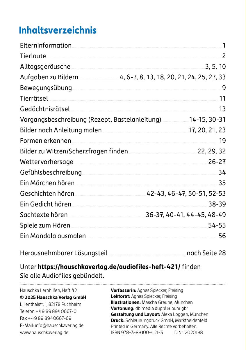 Mein Übungsheft - Zuhören und verstehen 1. Klasse - Hauschka Verlag