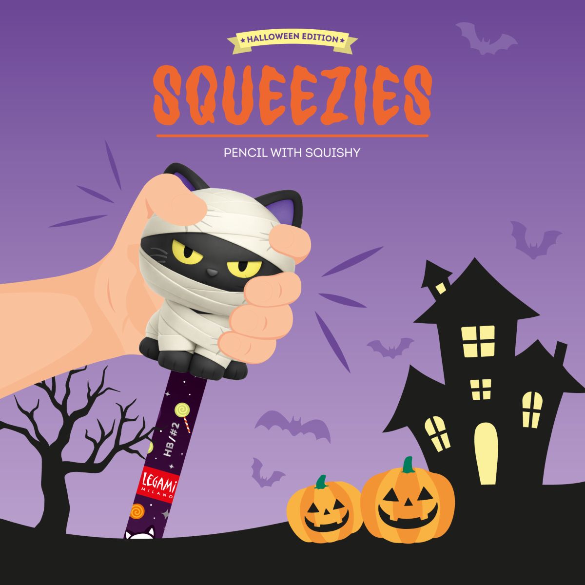 Squeezies Anti-Stress-Bleistift Mummy Cat „Nine Lives Later“ Halloween - Legami