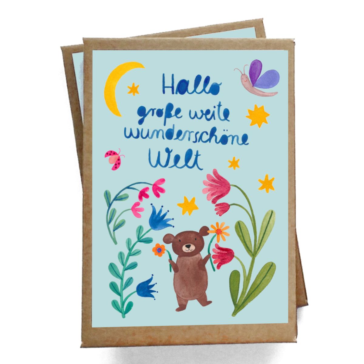 Baby Meilensteinkarten Bär "Hallo große, weite wunderschöne Welt" - Frau Ottilie