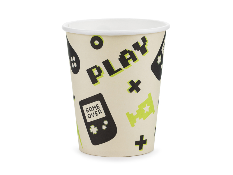 Pappbecher Gamer, 220 ml (6 Stk.) - Party Deco