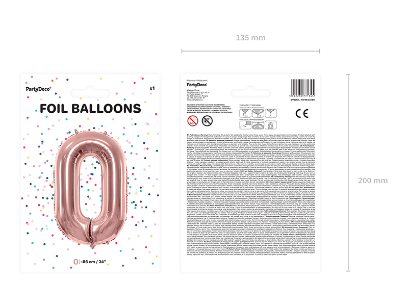 Folienballon Ziffer 0, 86cm, roségold - Party Deco