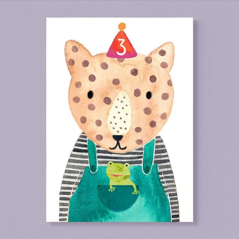 Postkarte "3. Geburtstag" mit Leopard - Frau Ottilie