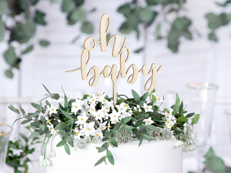 Caketopper aus Holz "Oh Baby"  - Party Deco