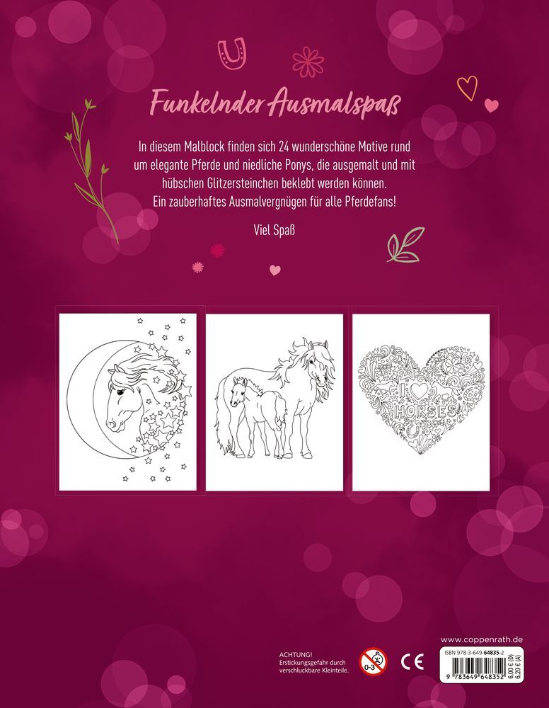 Malblock mit Glitzersteinchen - Pferdefreunde