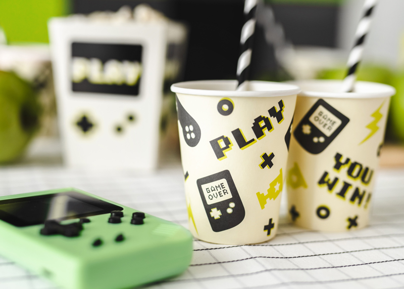 Pappbecher Gamer, 220 ml (6 Stk.) - Party Deco