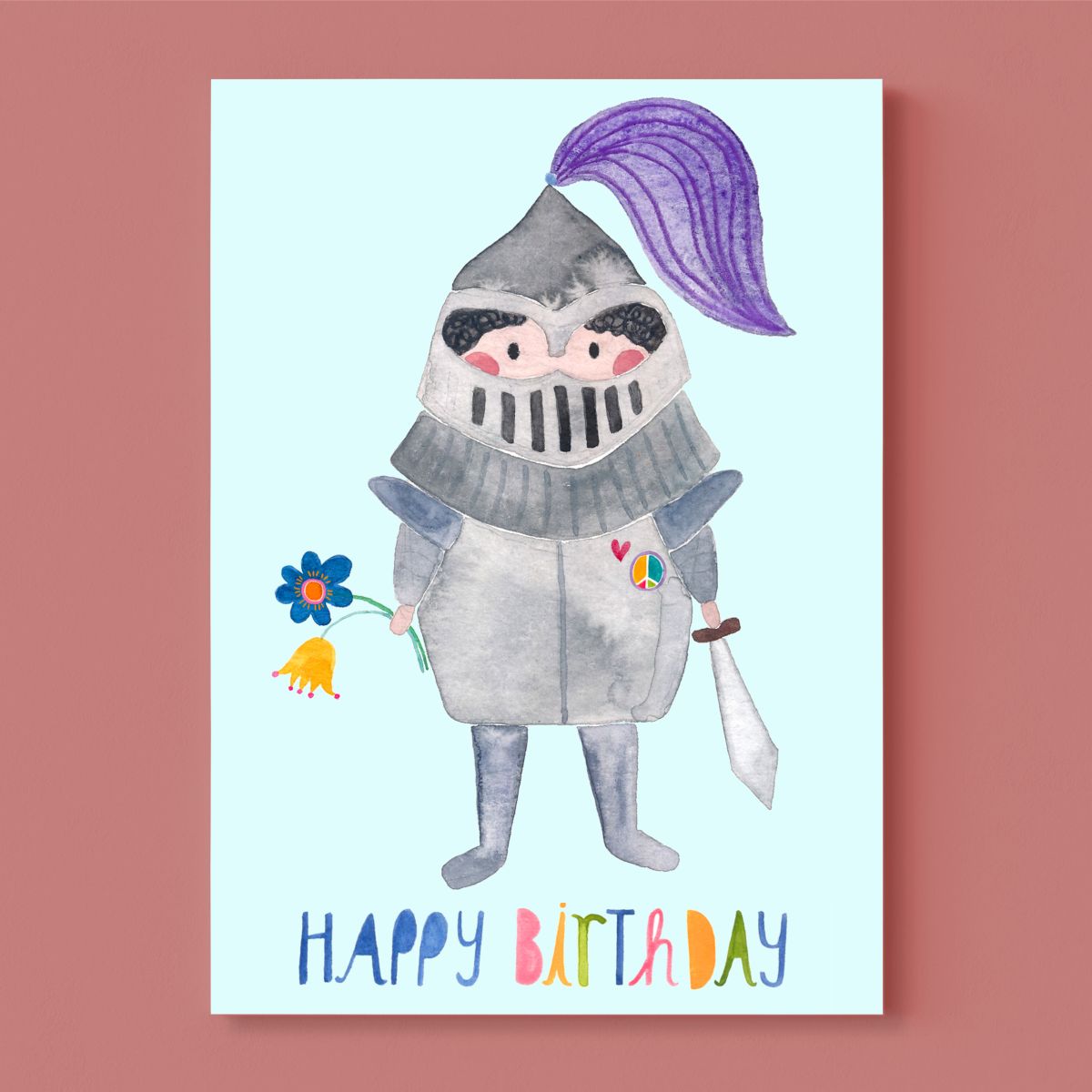 Postkarte "Happy Birthday" mit Ritter - Frau Ottilie