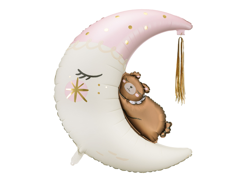 Folienballon Teddybär auf dem Mond rosa, 80x98 cm - Party Deco