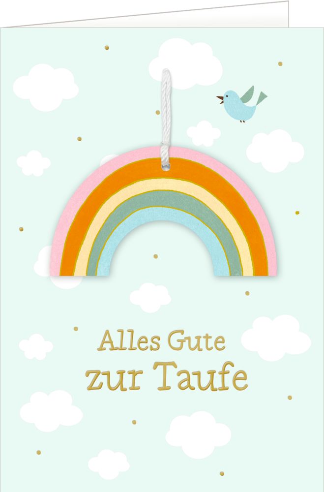 Grußkarte - Alles Gute zur Taufe - Regenbogen hellblau