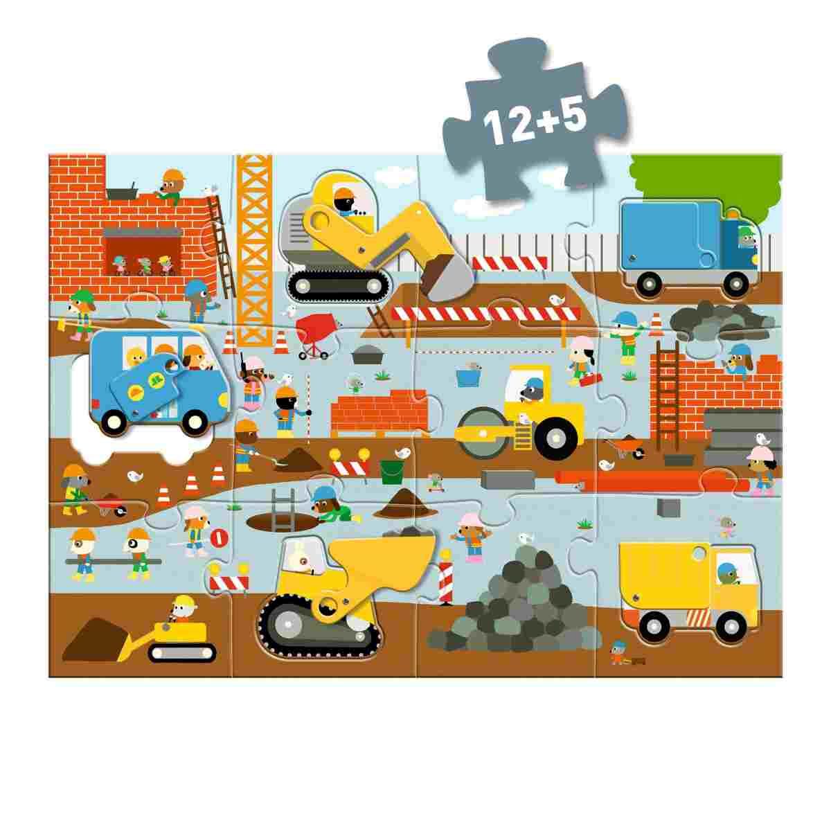 Bodenpuzzle: Baustelle (12 + 5 Teile) - Djeco