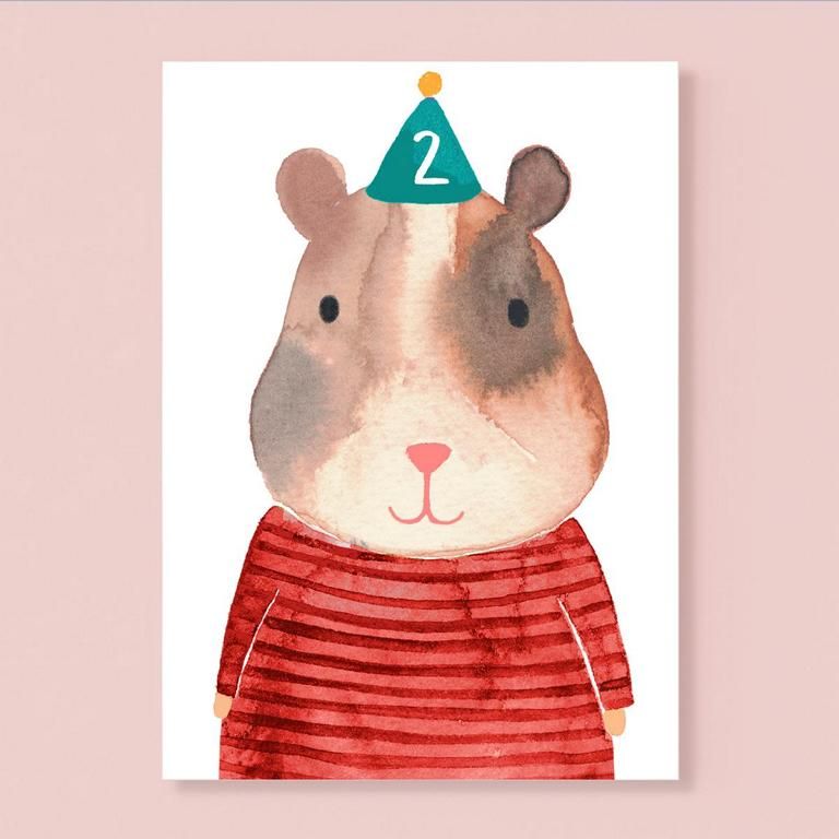 Postkarte "2. Geburtstag" mit Hamster - Frau Ottilie