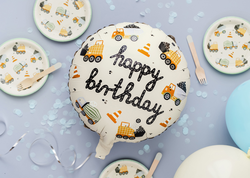 Folienballon Baufahrzeuge, rund 45cm - Party Deco