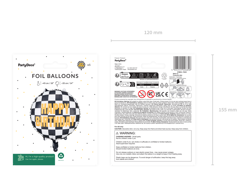 Folienballon Zielflagge, 45 cm - Party Deco