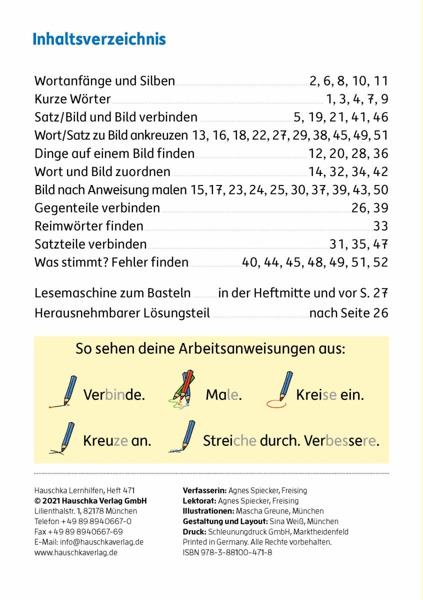 Mein Übungsheft Lesen – 1. Klasse: Vom Wort zum Satz - Hauschka Verlag