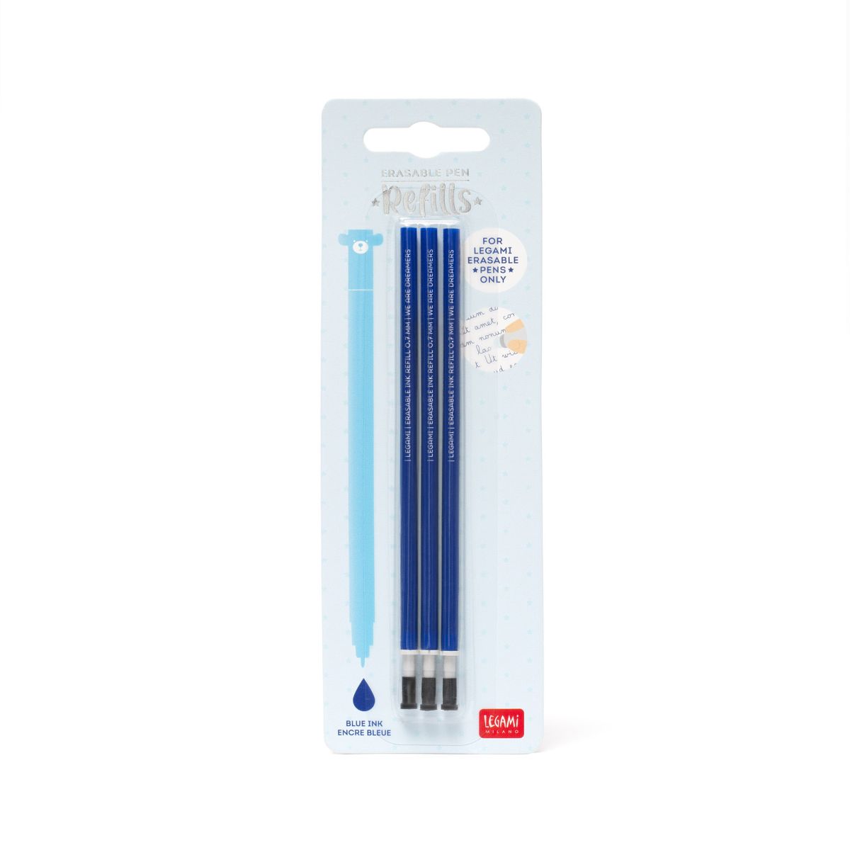 Blaue Tinte - Set mit 3 Nachfüllminen für löschbare Gelstifte - Legami