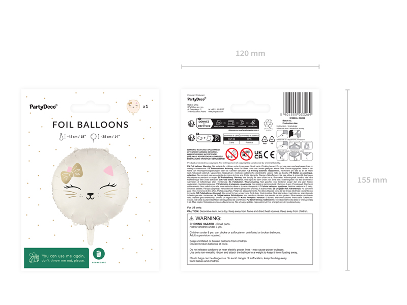Folienballon Katze, rund 45cm - Party Deco