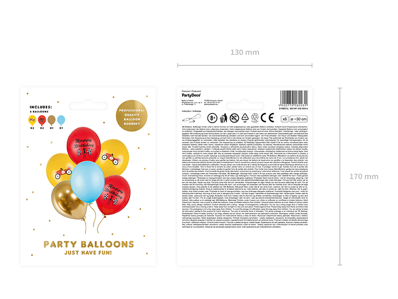 Luftballons Rennautos "Happy Birthday" (6 Stk.) - Party Deco