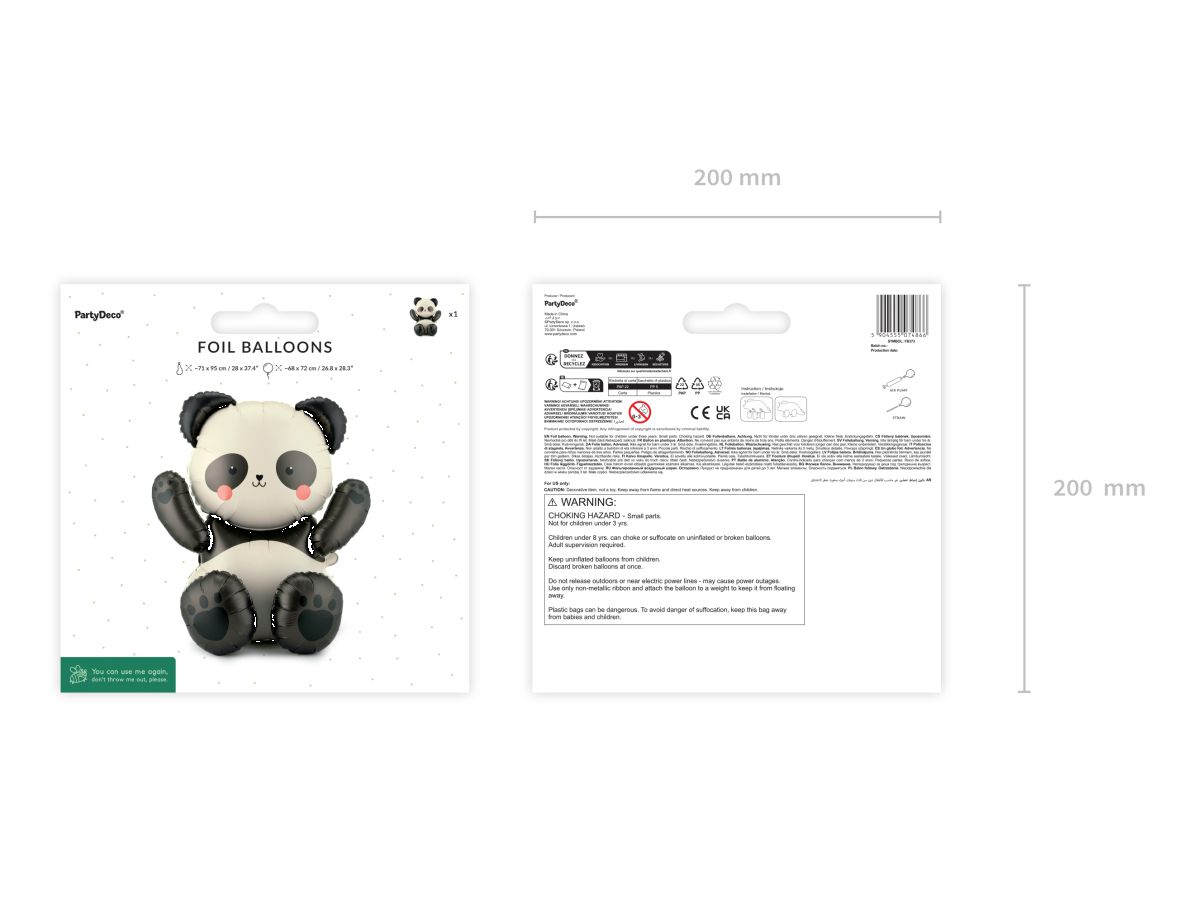 Folienballon Panda, 68x72 cm - Party Deco