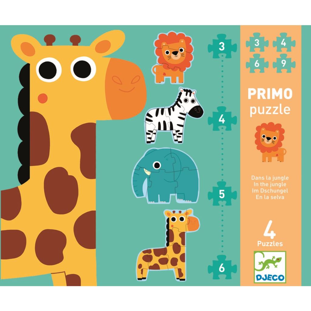 Primo Puzzle Im Dschungel (4x 3-6 Teile) - Djeco
