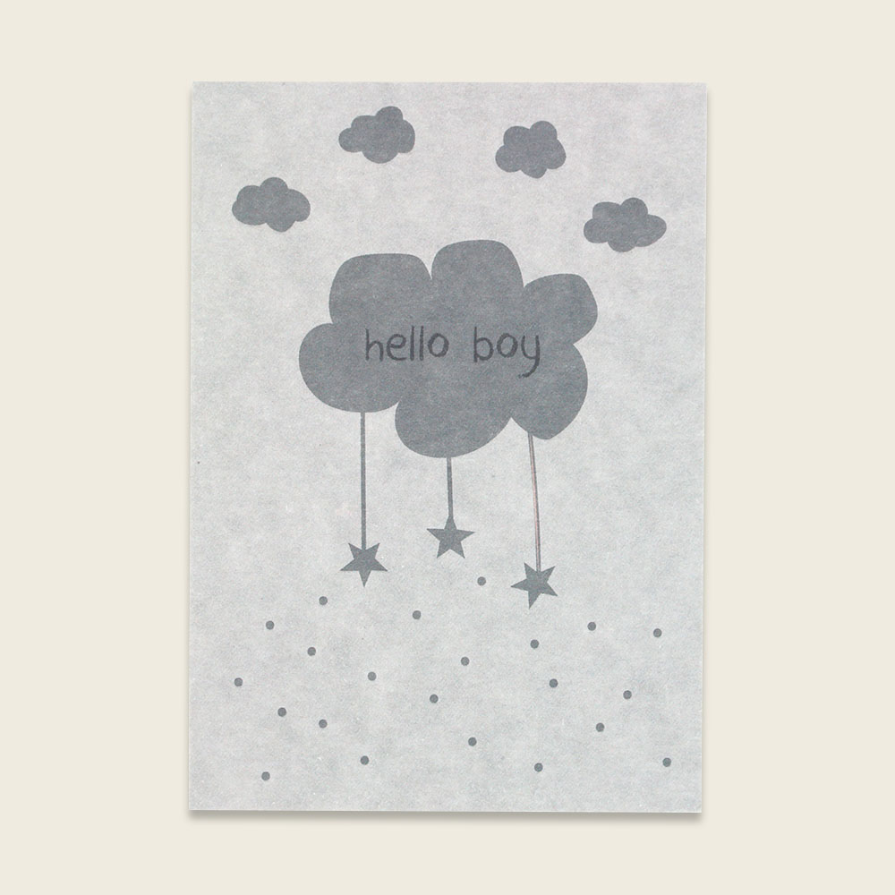 Postkarte "hello boy" graublau Wolke - Ava & Yves