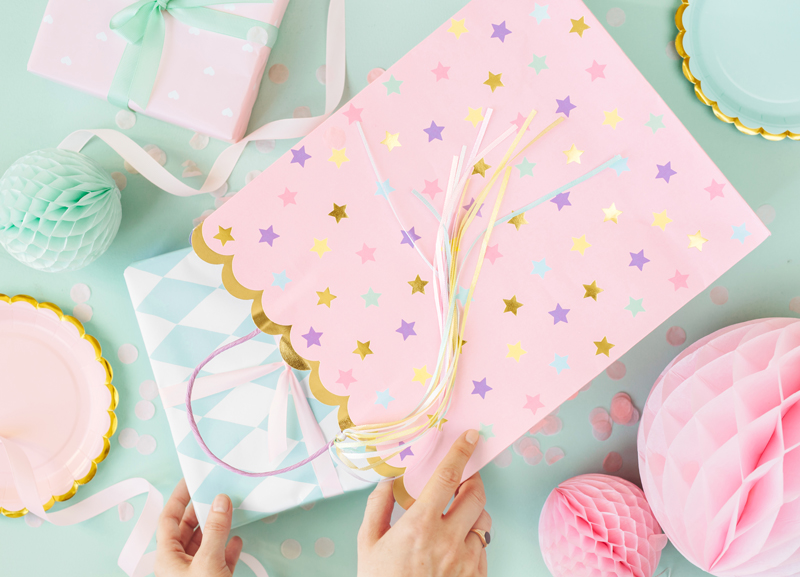 Geschenktüte Sterne rosa 32 cm - Party Deco