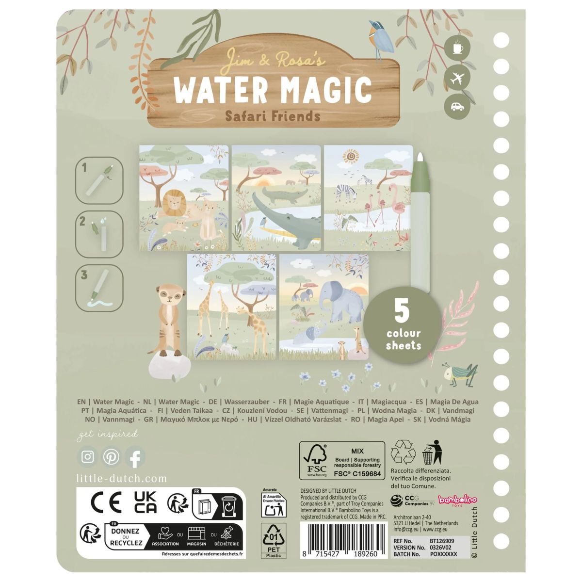Safari Rosa Watermagic Buch Safari Friends - Little Dutch