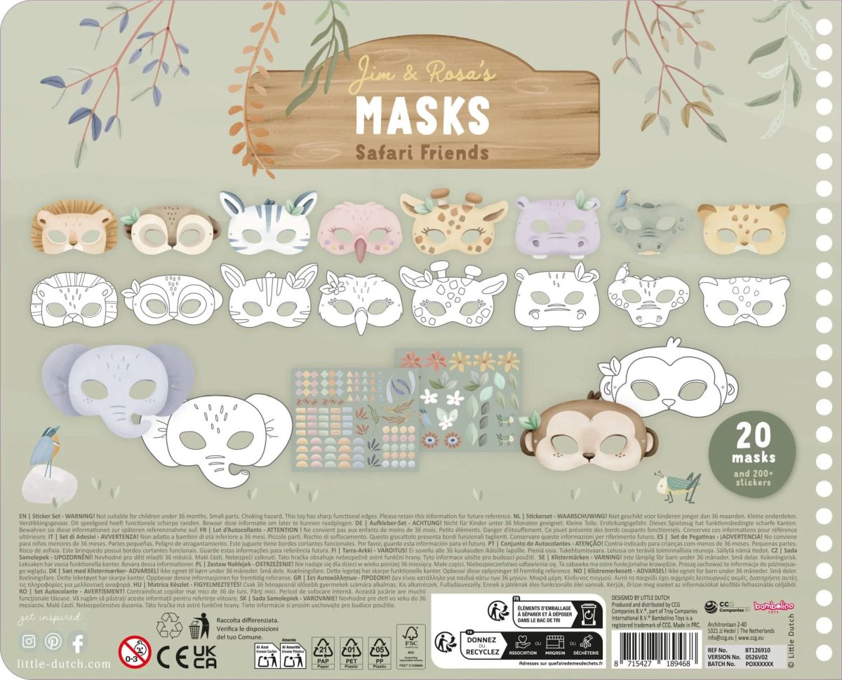 Maskenbastelbuch mit Schere Safari Friends - Little Dutch