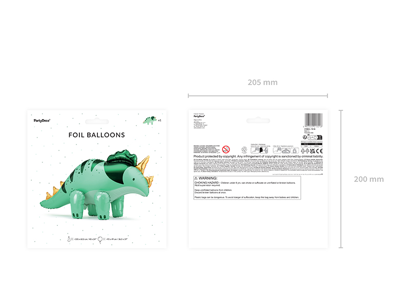 Folienluftballon Triceratops, 101 x 60.5cm, grün - Party Deco