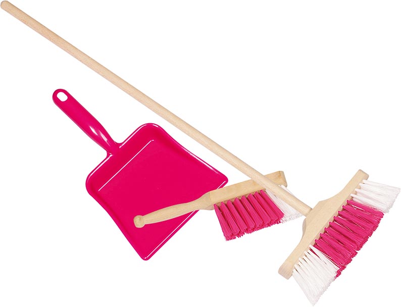 Kinderkehrschaufel, Handfeger und Besen rosa (3er Set) - Goki