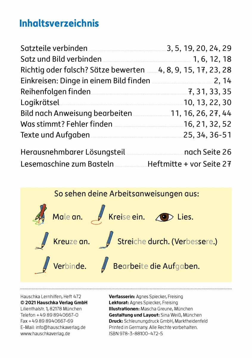Mein Übungsheft Lesen – 1. Klasse: Vom Satz zum Text - Hauschka Verlag