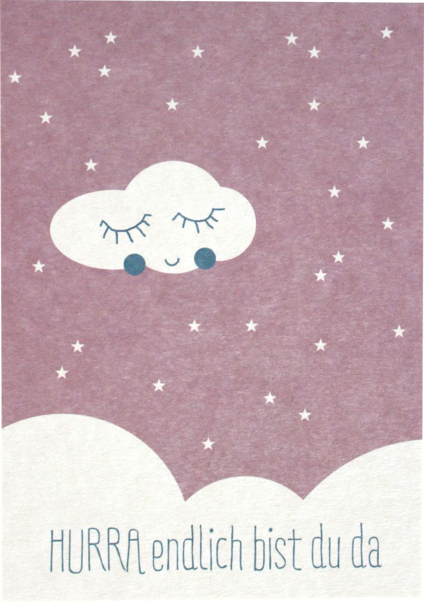 Postkarte Wolke rosa "Hurra endlich bist du da" - Ava & Yves