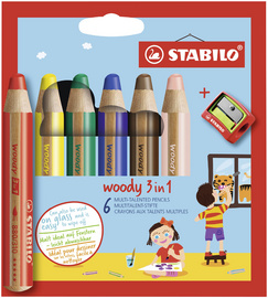 Woody Multitalentstift 3 in 1 (6er Set + Spitzer) - Stabilo