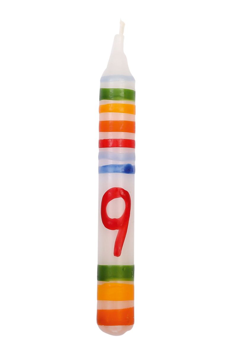Geburtstagskerze Zahl 9 Ringelbunt (1 Stück) - ahrens