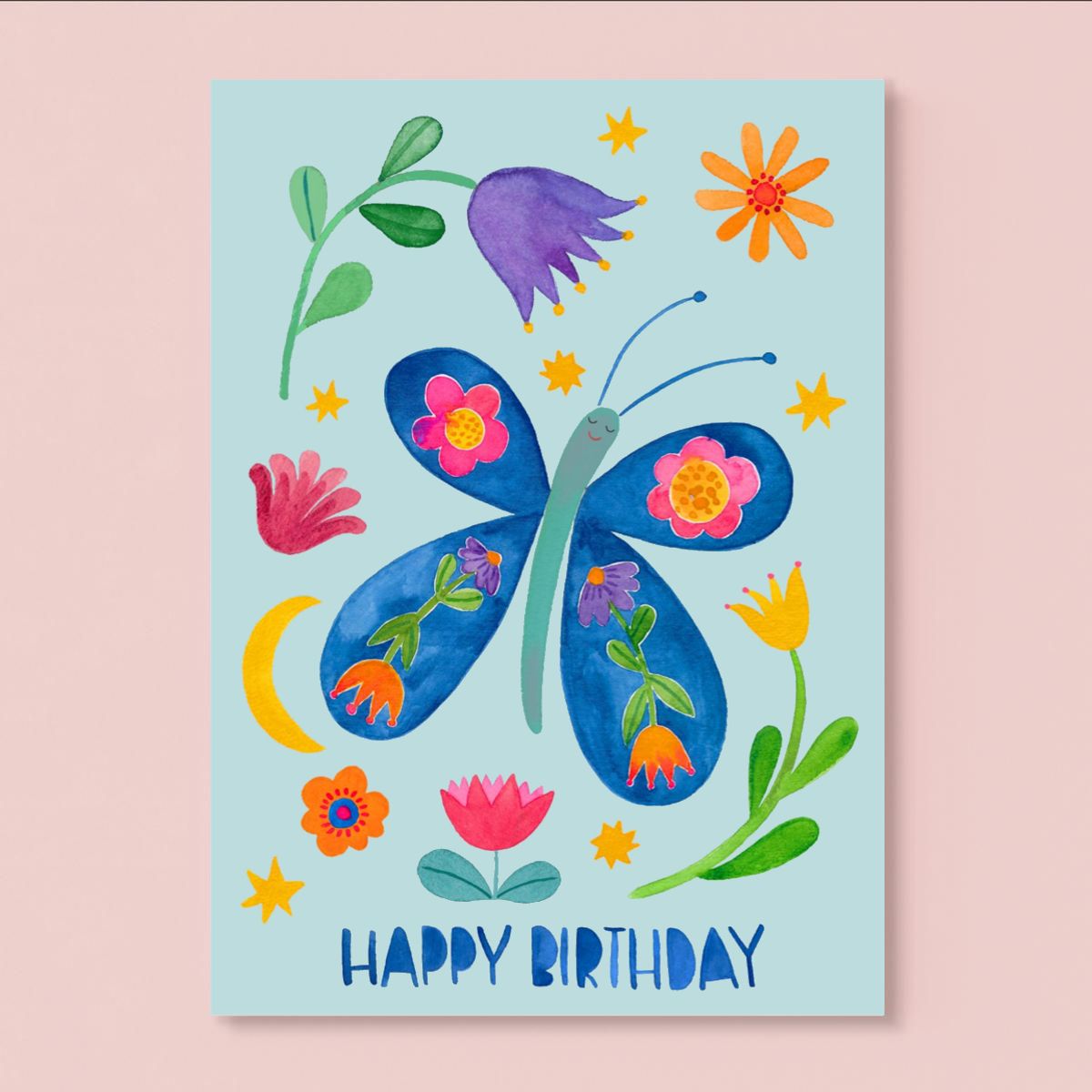 Postkarte "Happy Birthday" mit Schmetterling - Frau Ottilie