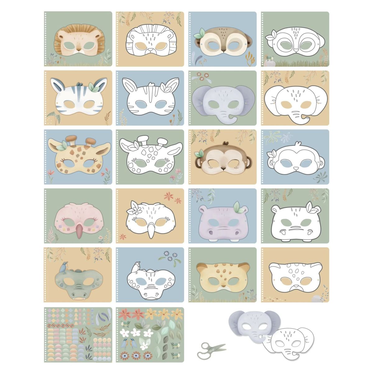 Maskenbastelbuch mit Schere Safari Friends - Little Dutch