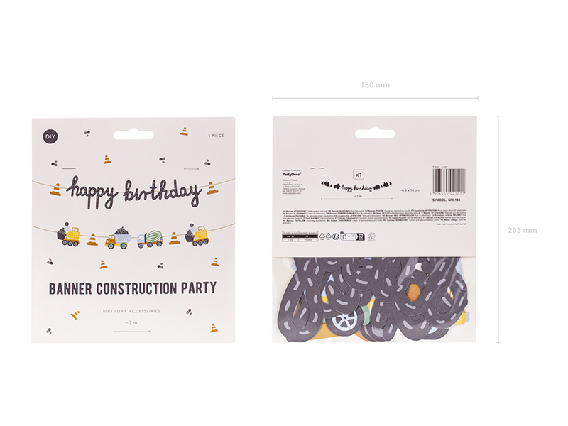 Girlande Baustelle "Happy Birthday" - Party Deco