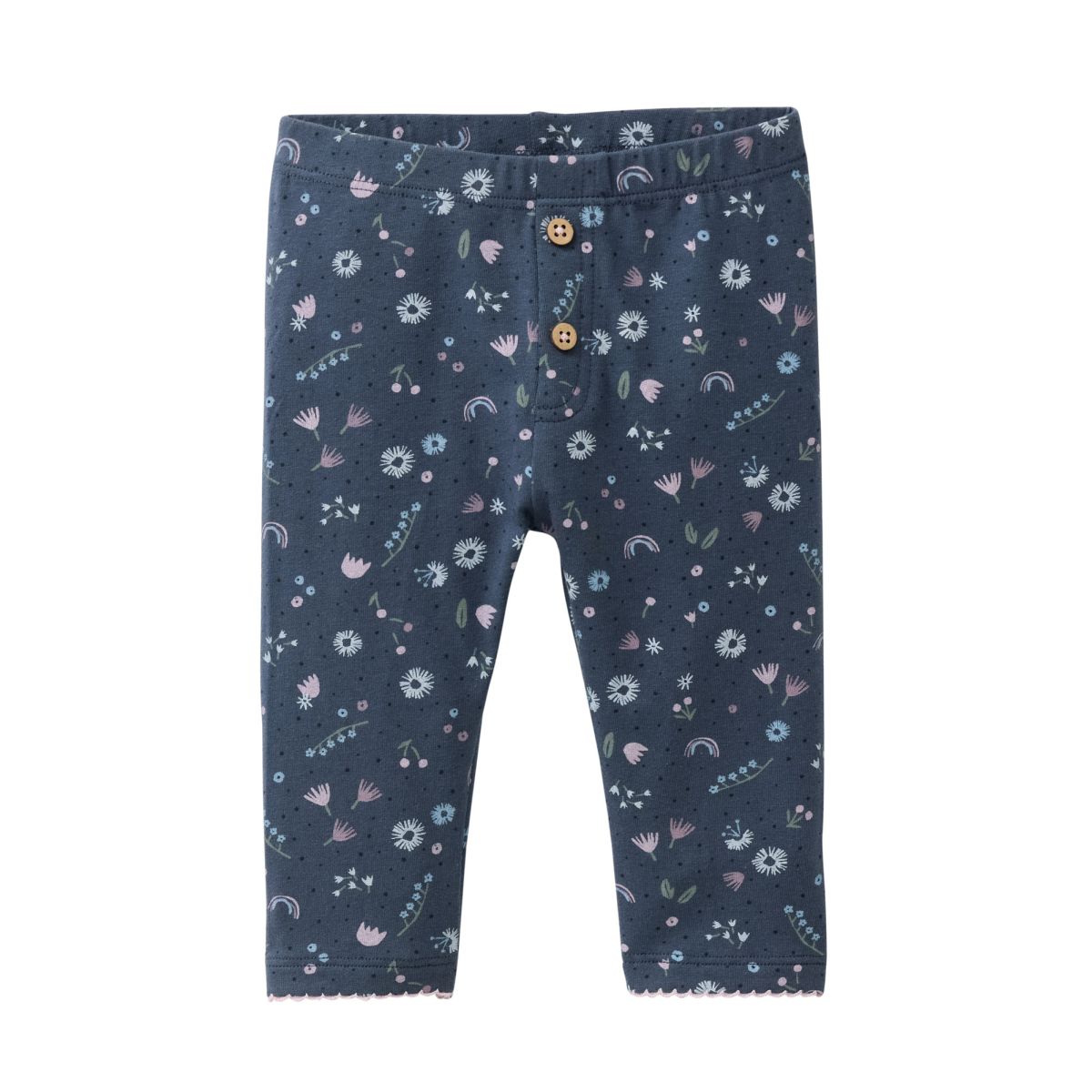 Leggings dunkelblau geblümt GOTS - 86-92