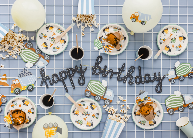 Girlande Baustelle "Happy Birthday" - Party Deco