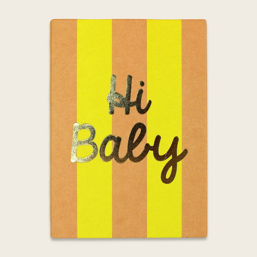 Postkarte Streifen lachs/gelb mit Goldeffekt "Hi Baby" - Ava & Yves