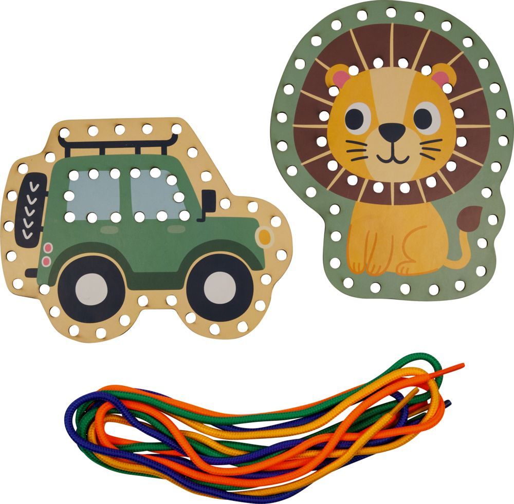 Mein kleines Bastelset: Fädel-Karten (Löwe/Wagen) - Mini-Künstler