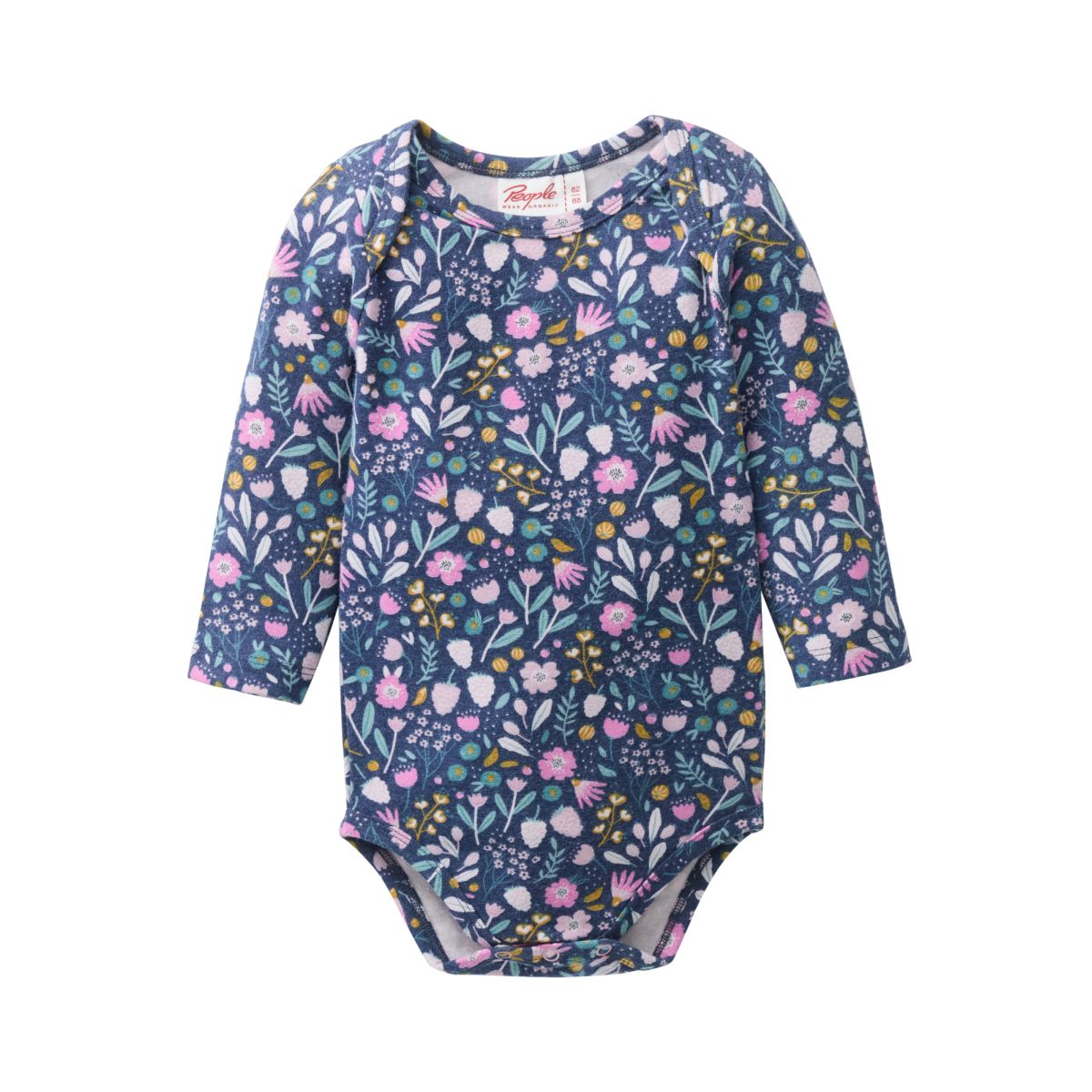 Langarm-Body blau Blüten GOTS - 74-80