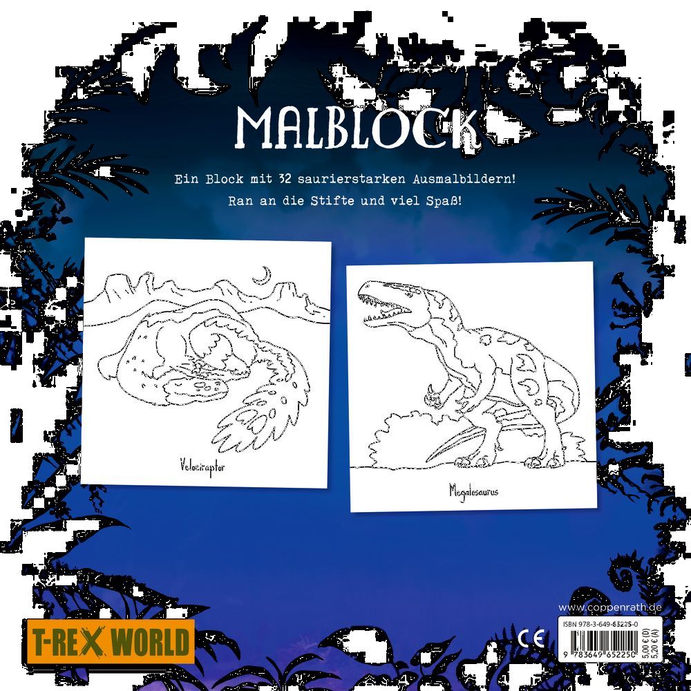 Malblock - 32 saurierstarke Motive (T-Rex World)