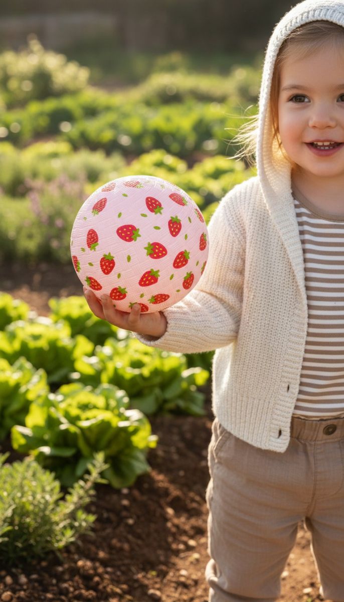 Kinder Spielball Naturkautschuk 13cm Erdbeere rosa -Little L