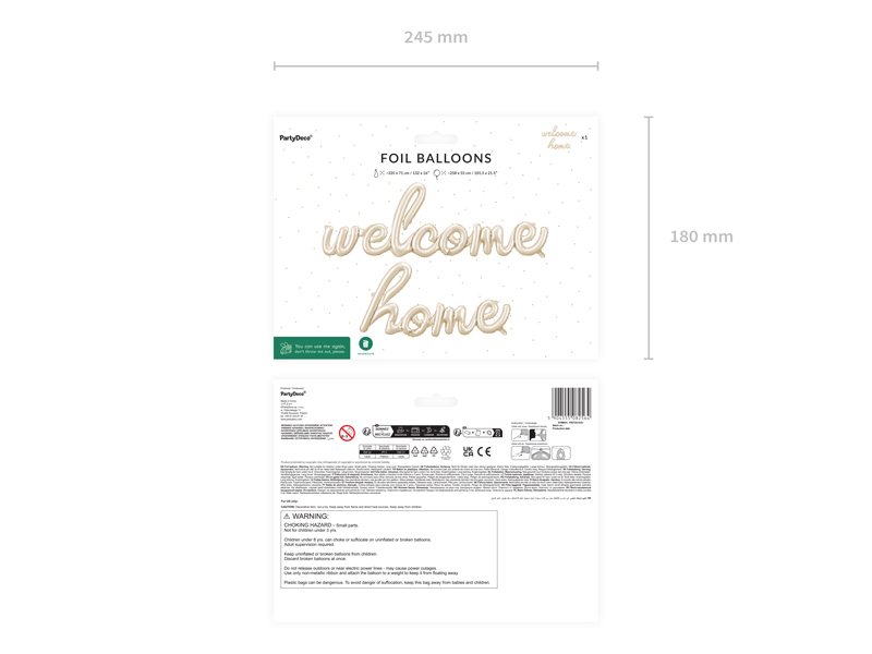 Folienluftballon Welcome Home, 258 x 55 cm - Party Deco