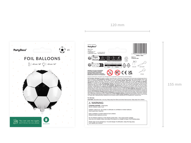 Folienluftballon Fußball 35cm - Party Deco