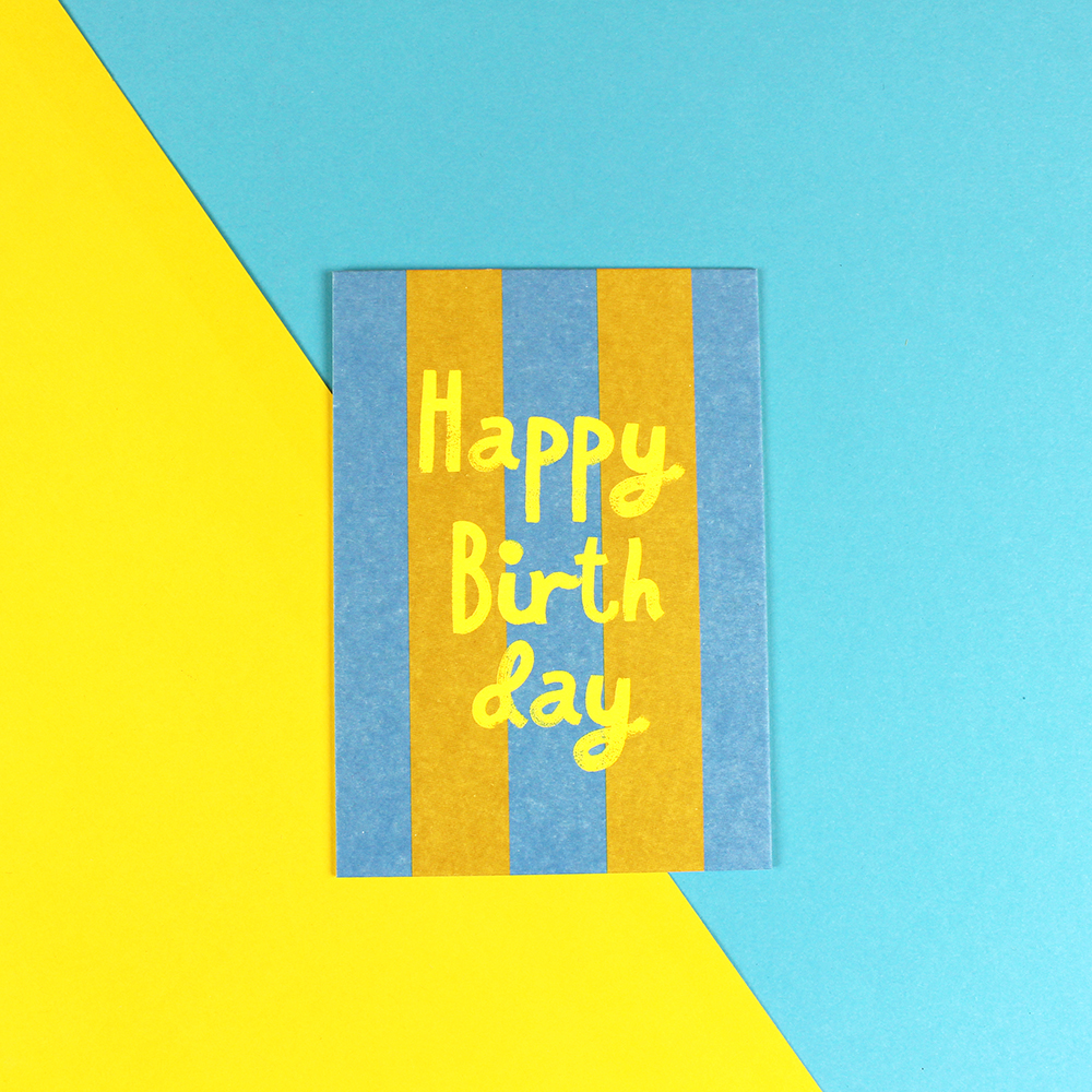 Postkarte "Happy Birthday"  blau, gelb, neon gelb - Ava & Yves