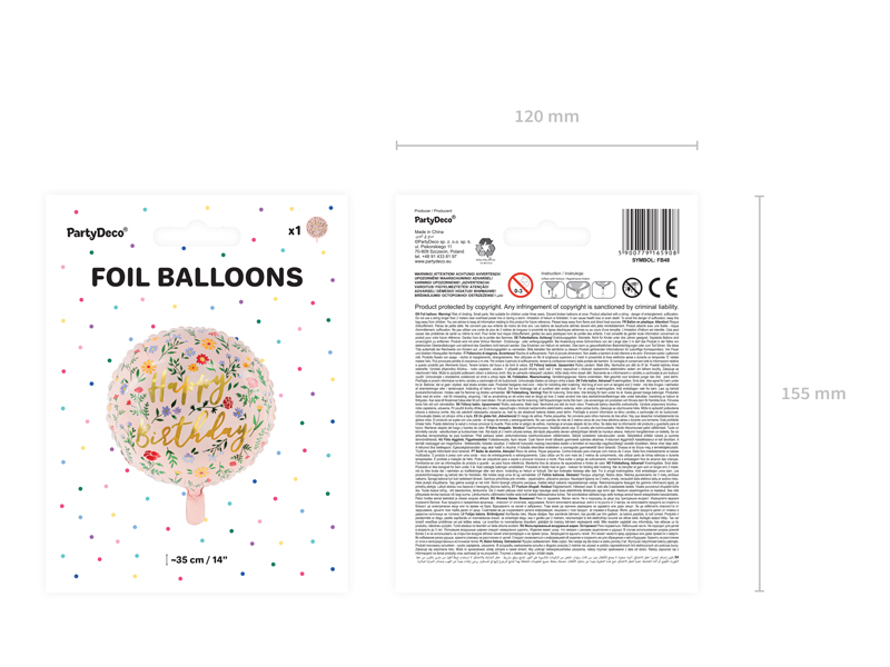 Folienballon Happy Birthday, 45cm, hellrosa - Party Deco