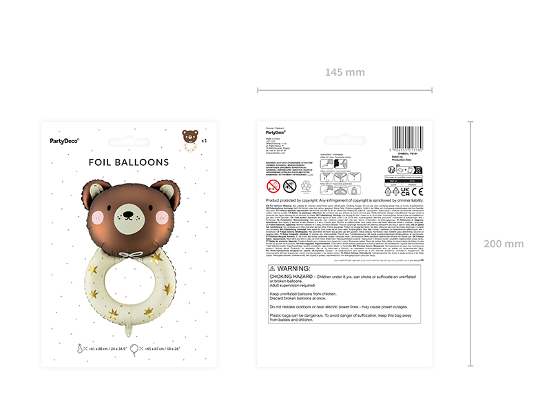 Folienballon Teddybär Rassel, 61x88 cm - Party Deco